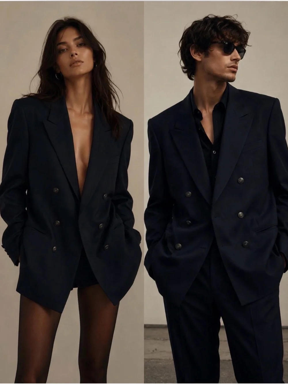 Vintage Yves Saint Laurent Navy Double Breasted coat Oversized Made in France